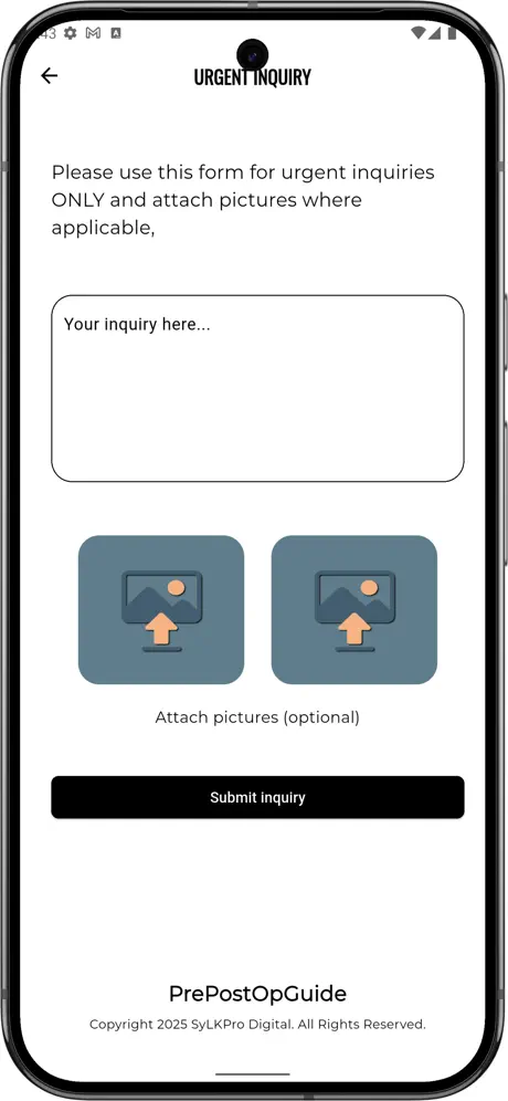 Urgent enquiry form with photo attachments